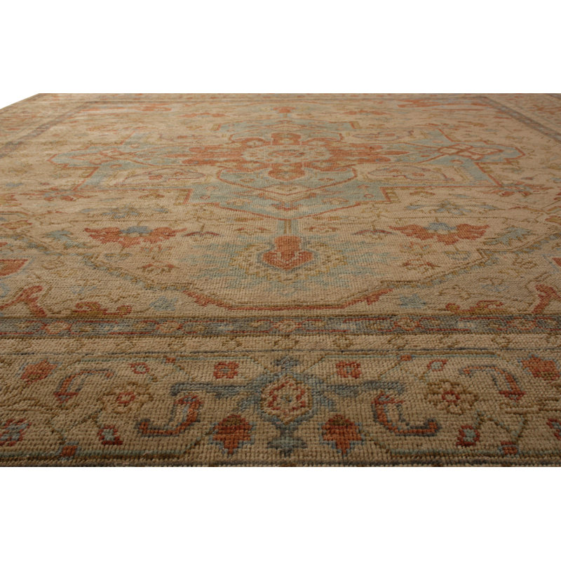 Hand-Knotted Serapi Rug Beige Blue Red Medallion Serapi Pattern By Rug & Kilim, Runner 3' x 8'