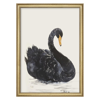 Élégante décoration murale encadrée dorée rustique inspirée de la nature, cygne noir élégant