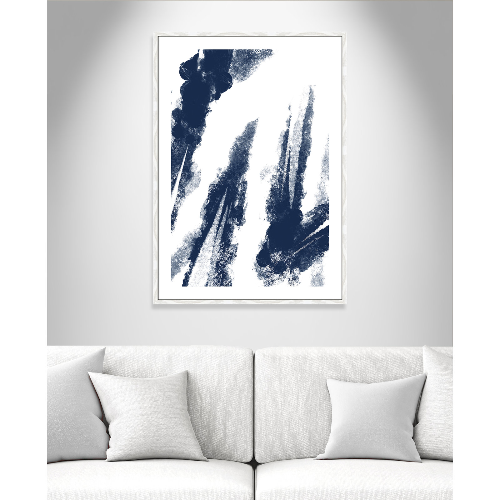Ferne "Navy Striking Seams 2" Print, 41.5" H x 29.5" W x 0.75" D, White Wood Framed Paper
