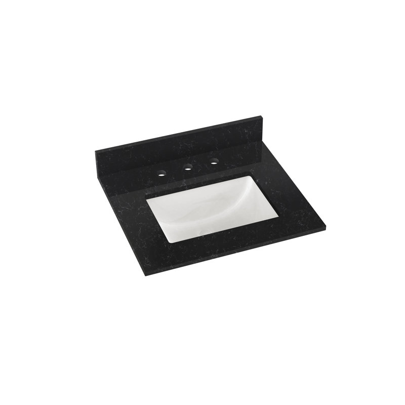 Plateau de meuble-lavabo simple 25 po avec lavabo en quartz 25 po, Noir Crysta