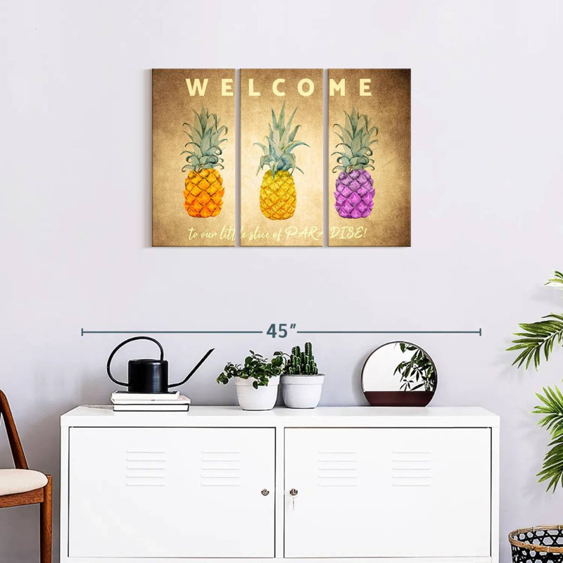 Ensemble 3 pièces paradis ananas sur toile, H 20 po x l 33 po x P 1,25 po