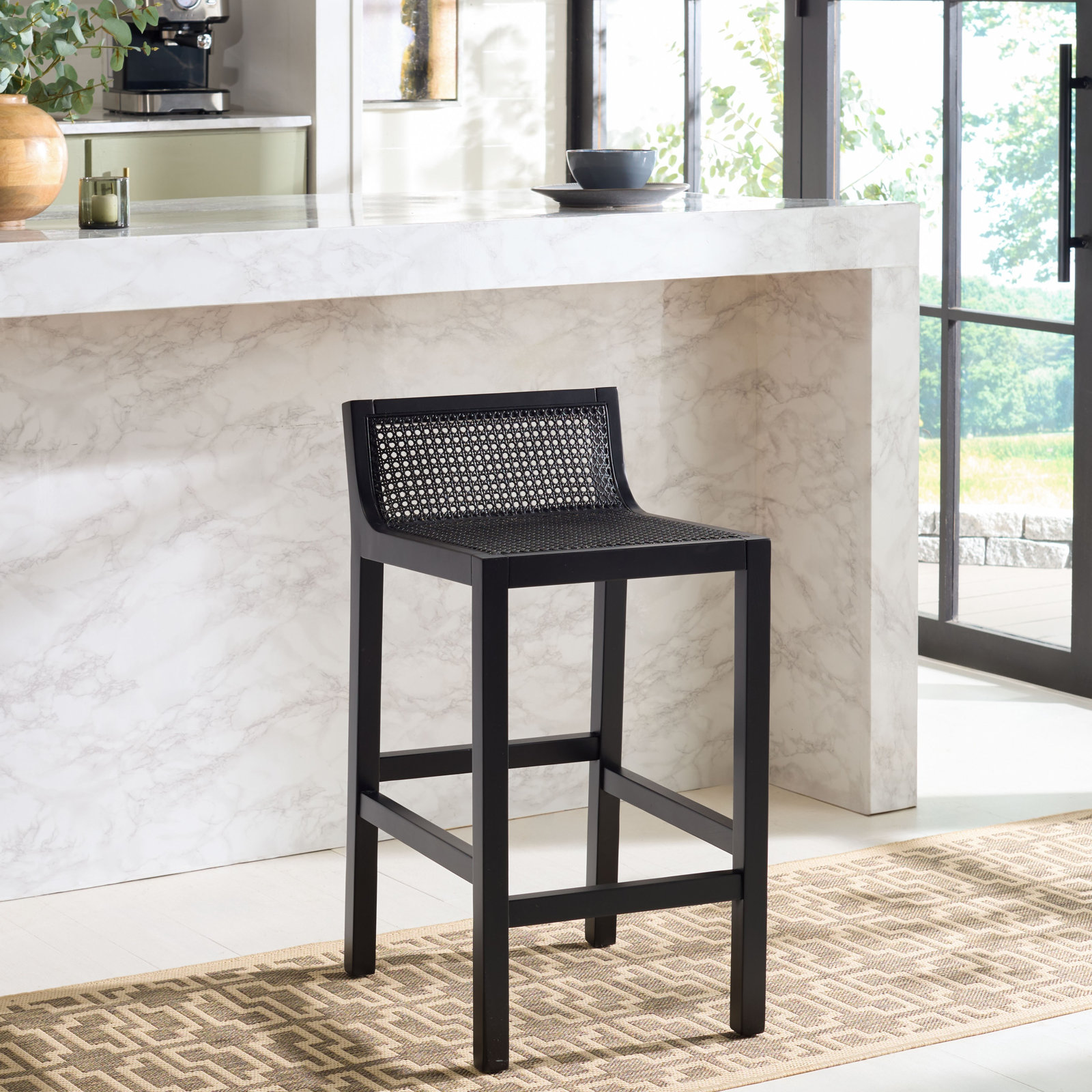 McCarthy Bar Stool, Black / Black, Counter Stool(25.59” Seat Height)