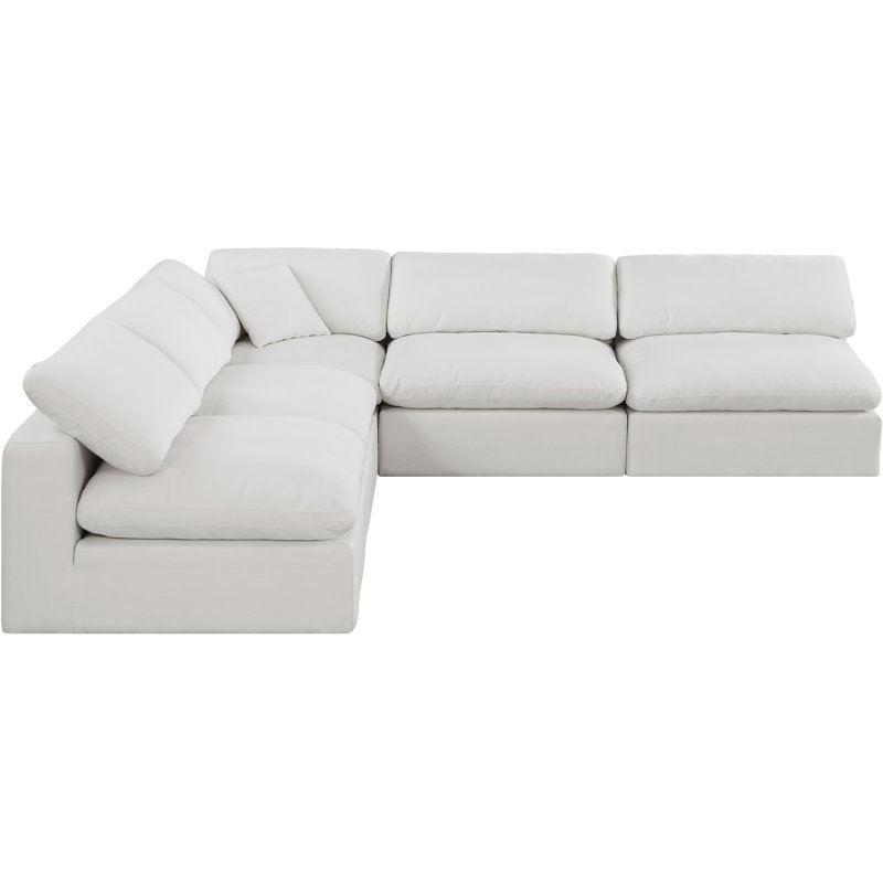 Ismayil 5 - Piece Upholstered Sectional, Cream Linen Textured Fabric