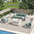Aluminum Patio Furniture Set with Oversized Fire Pit Table, 7-Piece All-Weather Outdoor Conversation Set with Swivel Rocking Chairs, Oversized Modern Sofa for Backyard,Deck,Balcony–White-415987986