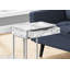 Table d'appoint, en forme de C, bout, côté, collation, tiroir de rangement, salon, chambre à coucher, stratifié aspect marbre blanc, métal gris, contemporain, moderne
