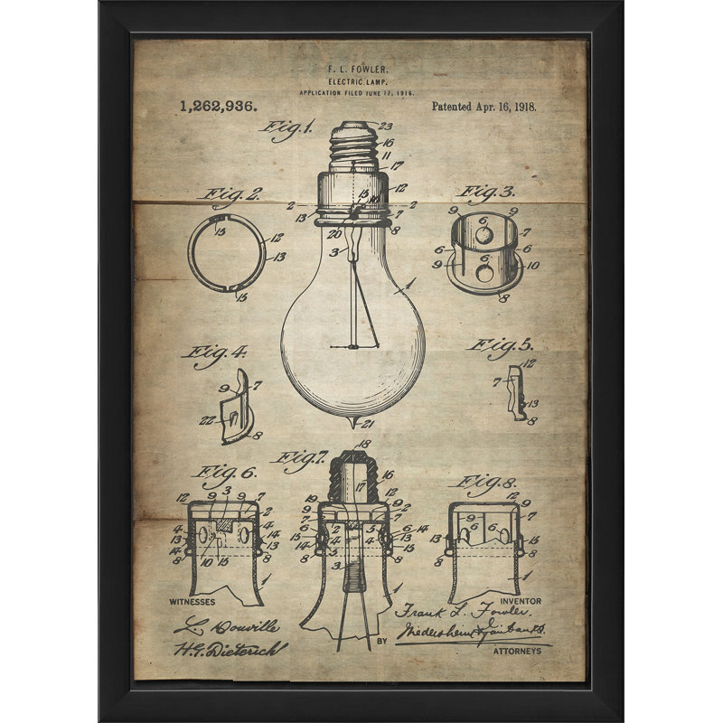« fowler lamp brevet », impression encadrée, Blanc, H 17,13 po x l 12,63 po