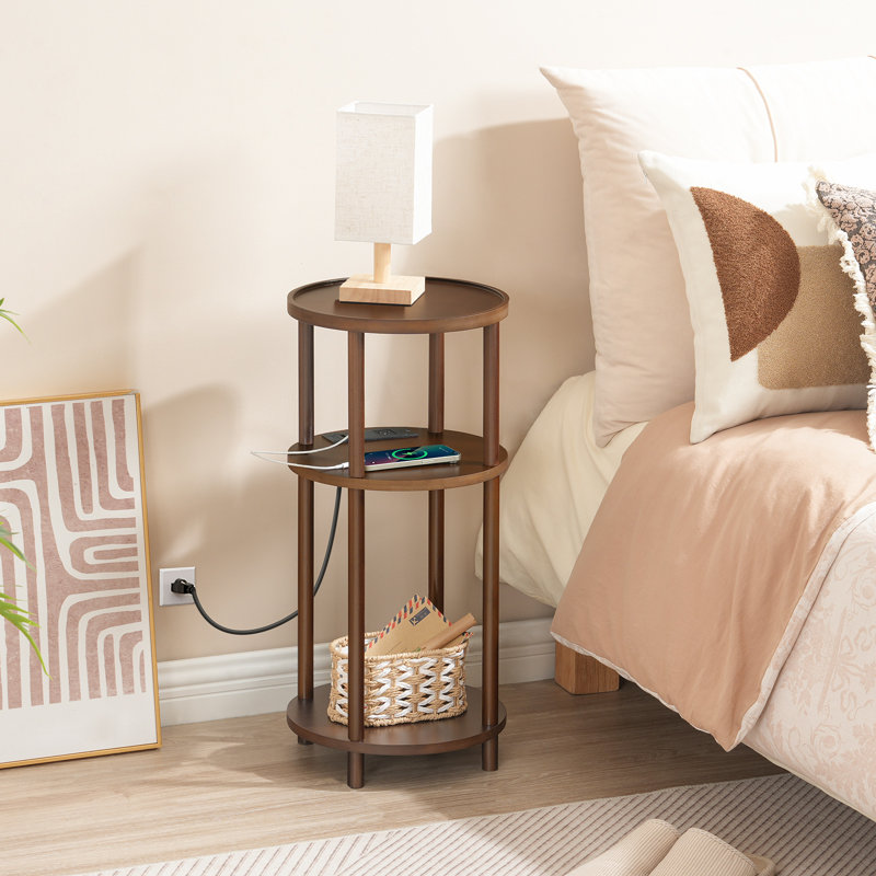 Petite table de bout ronde avec station de charge, Blanc