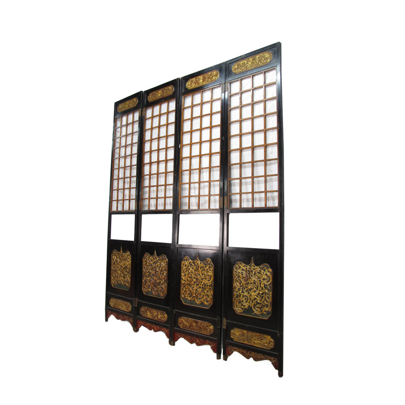 Asian Classic Stained Wood Pivot Screen Door