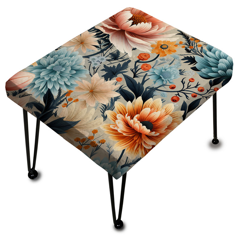 Blue Boho Floral Treasures - Floral Rectangle Ottoman