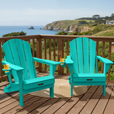 Outdoor Adirondack Chair Set Weather-Resistant HDPE Foldable Patio Chair Fire Pit Chair with Cup Holder