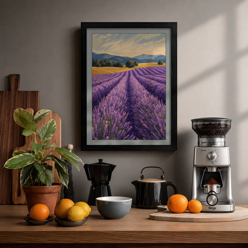 Lavender Fields At Golden Hour Landscape - Print, Black, A3 - 42.0 x 29.7 cm