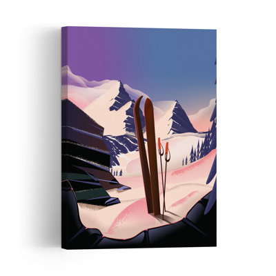 Alpine Twilight Skis Serene Abstract Contemporary Landscape Mountain Wall Art Print