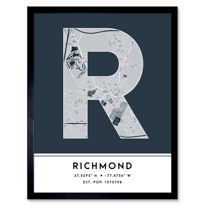 Richmond City Map Richmond Navy by Wee Blue Coo - Single Picture Frame Typography
