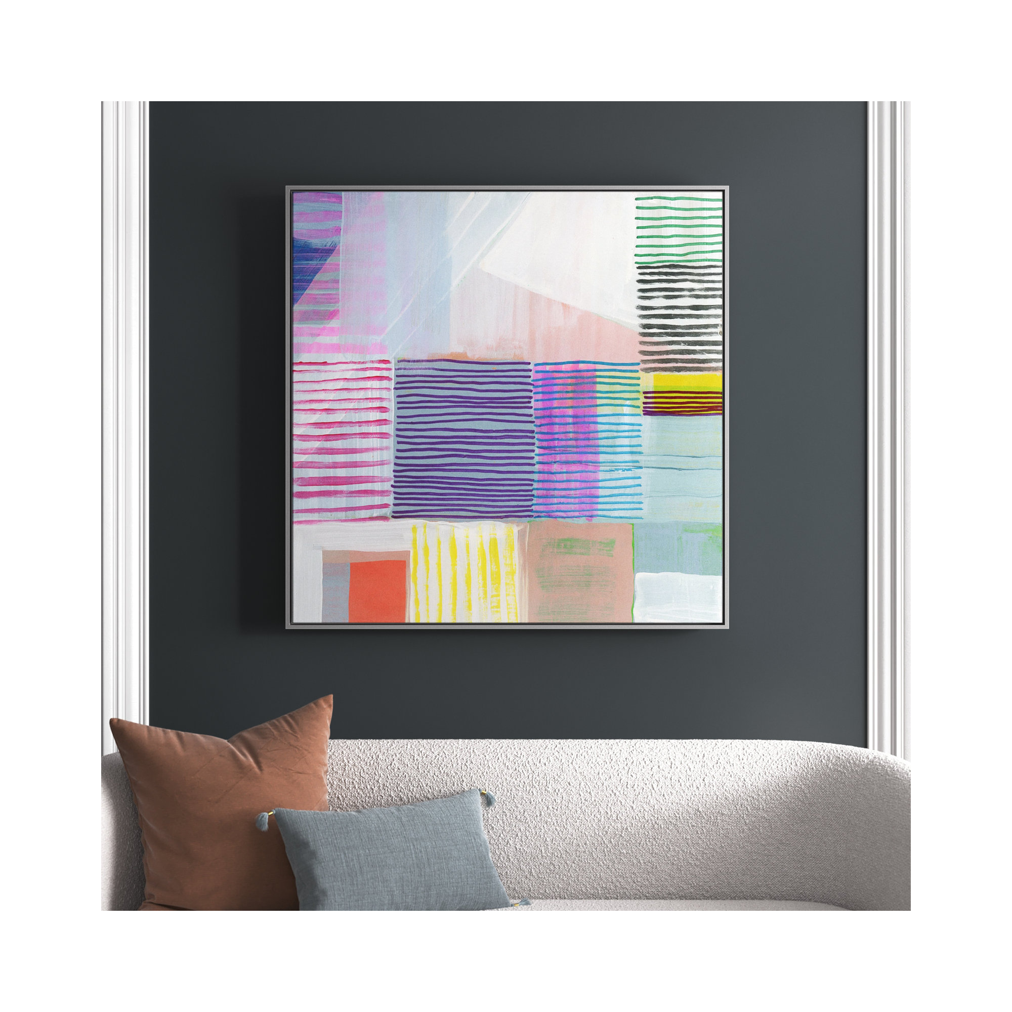 Bright Net I by Cartissi - Floater Frame Painting on Canvas, 46.5" H x 46.5" W x 2" D, Silver Framed