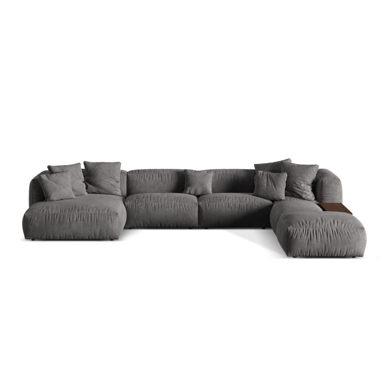 Bedar 5 Seater Velvet Corner Sofa , Grey, Left Hand Facing