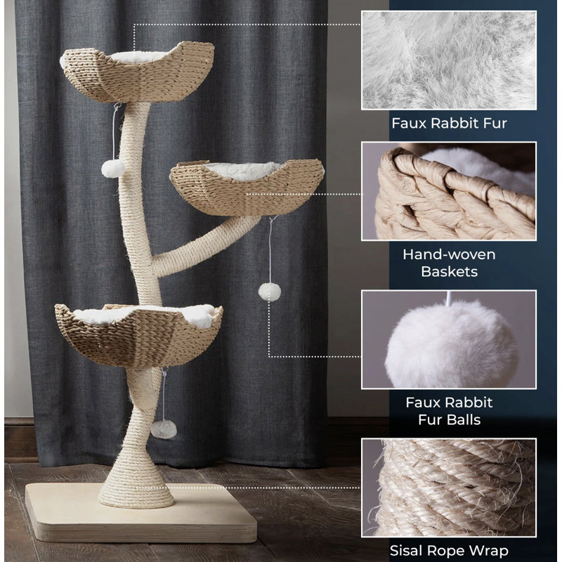 The Sanctuary 52'' Beige Sisal Cat Tree with Faux Fur Beds