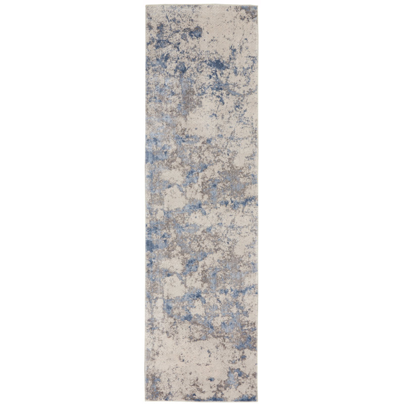 Madeline Abstract Blue/Ivory/Gray Area Rug, Runner 2'2" x 7'6"