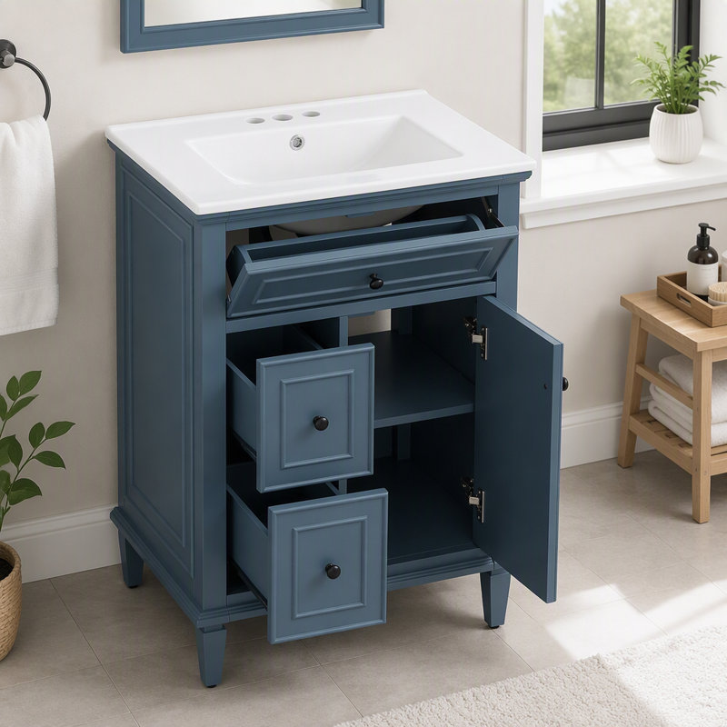Meuble-lavabo 24 po avec lavabo et rangement intelligent, Blue Gray, 24