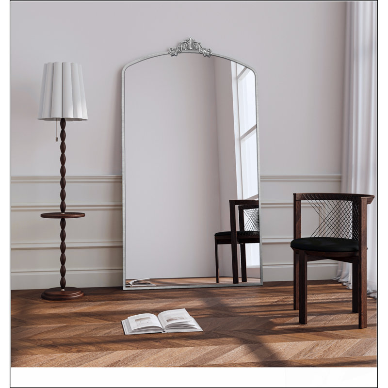 Full Length Vintage Ornate Arched Floor Mirror, Metal Framed, Oversized Wall Mirror for Elegant Home Decor