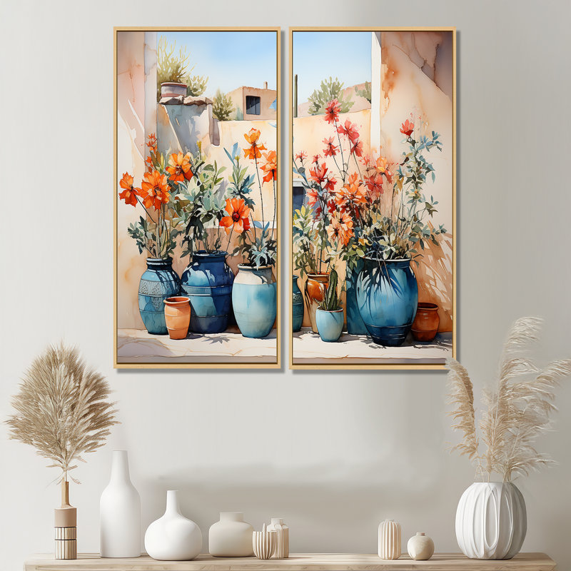 Aquarelle florale bleue III, 20" H x 24" W, Impression encadrée flottante, Cream