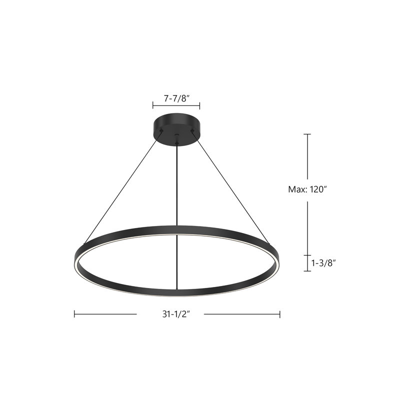 Cerchio 1 - Light LED Unique/Statement Pendant, Black, 1.375" H x 31.5" W x 31.5" D
