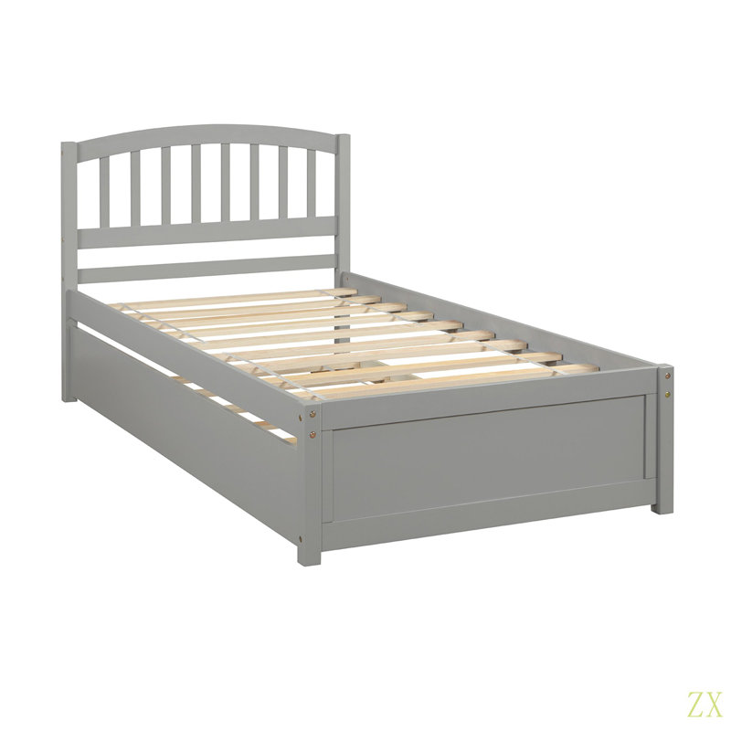 Base de lit simple avec lit gigogne en bois, Gris