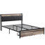 Grand lit en métal avec tête de lit tapissier et rangement - Pas de sommier tapissier, sous-espace, assemblage facile, poids de 70,71 lb, structure plate-forme au fini noir et gris, revêtement en métal, ressort, grand