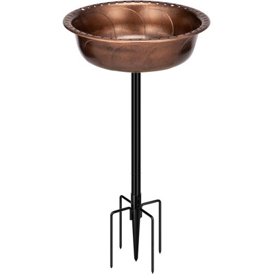 Rieleigh Round Polyresin Bird Bath Bowl with Metal Stake 