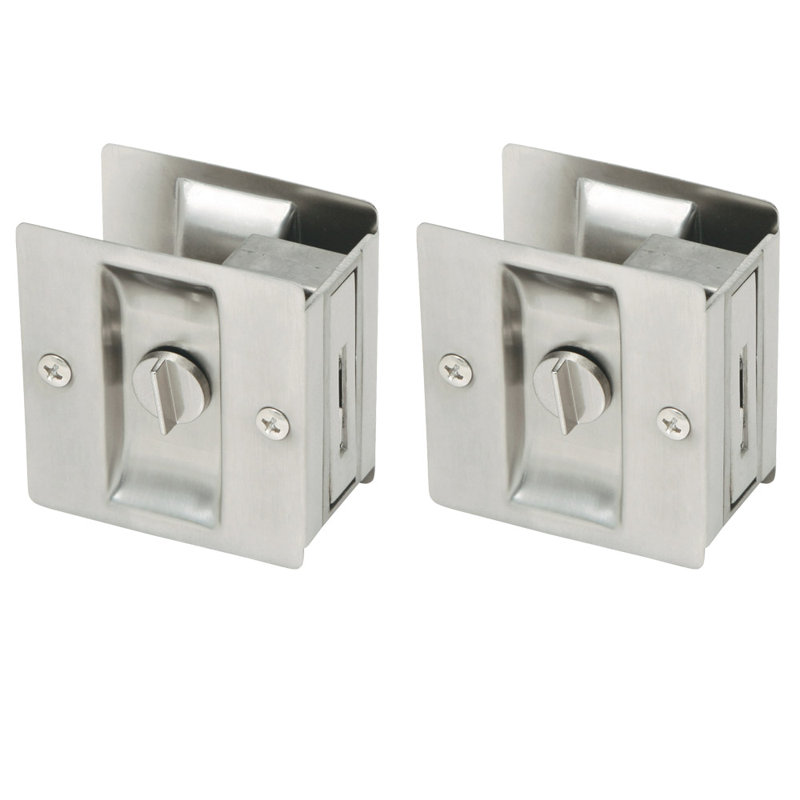 Bed and Bath Lock Pocket Door Hardware, Satin Nickel