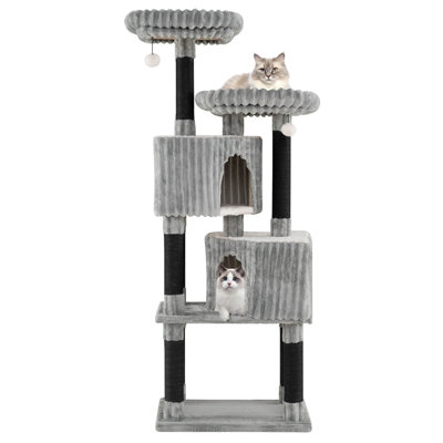 Large Multi-level Cat Tree with 2 Condos, 2 Perch Beds, Scratching Posts, Balls