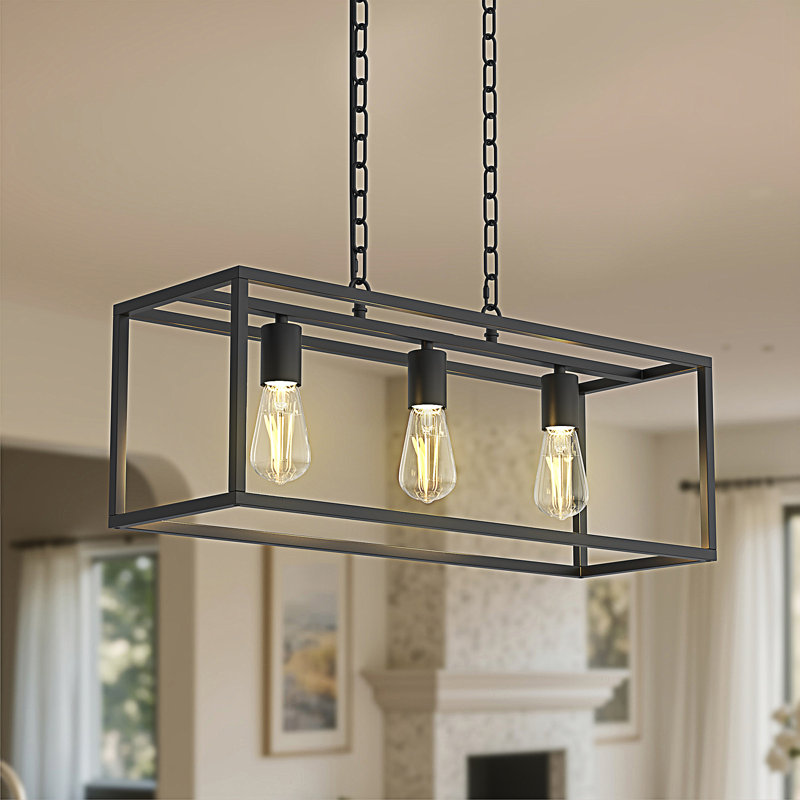 Luminaire suspendu rectangulaire en acier Kitchen Dimmable, Trois lumières, H 8,8 po x l 25,2 po x P 8,3 po