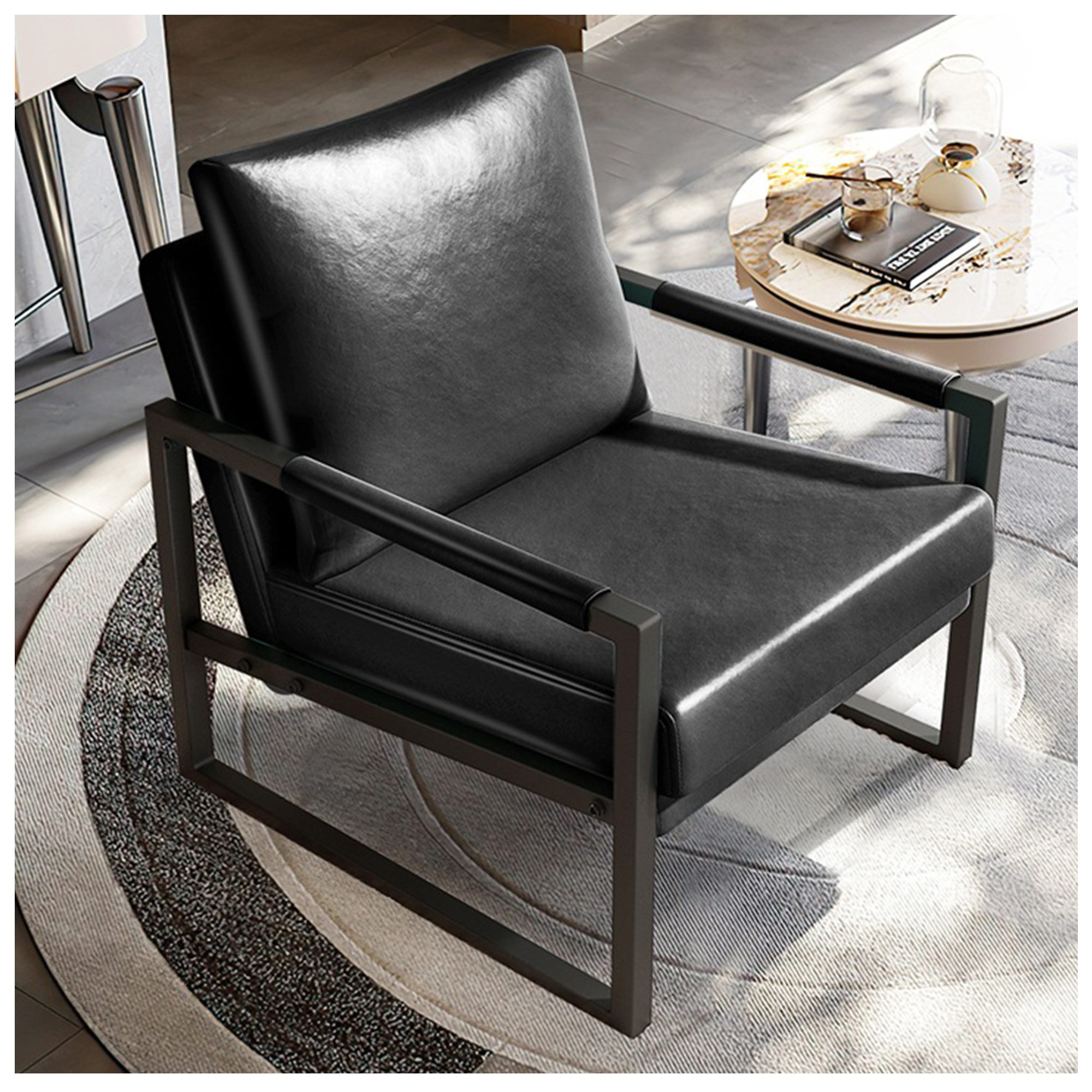 Vinura Modern Living Room Chair Pu Leather Black Reading Chair Wayfair