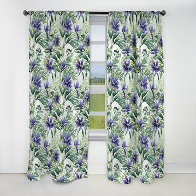 Green Purple Bamboo Serenade Tropical Pattern - Floral Curtain - Blackout Curtain - 1 Panels