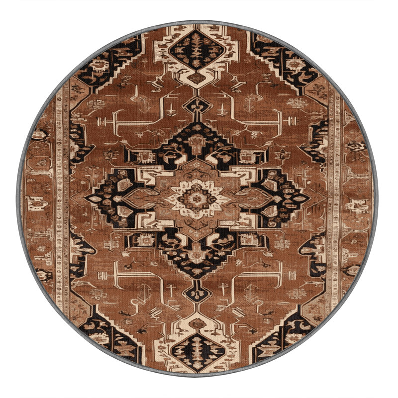Machine Washable Persian Brown Area Rug, Round 5'