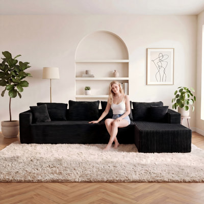 Canapé à compression 118 pièces 3 pièces 118 po, canapé modulaire Cloud avec assise profonde, canapé modulaire moderne en L avec méridienne, canapé rembourré pour salon, sans assemblage