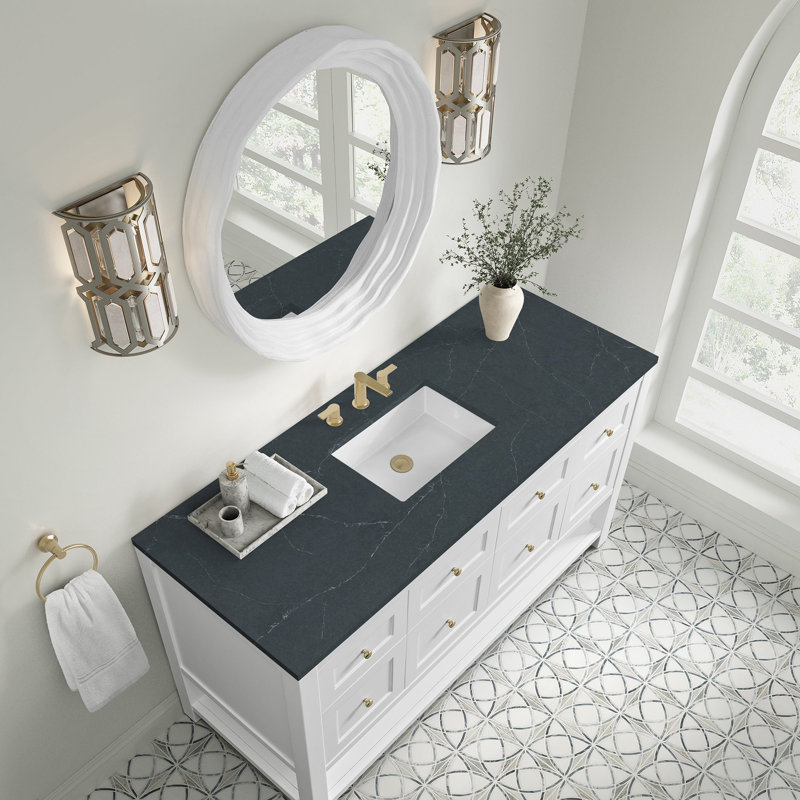 Breckenridge 60'' W Single Vanity, Charcoal Soapstone Silestone, Bright White, Widespread