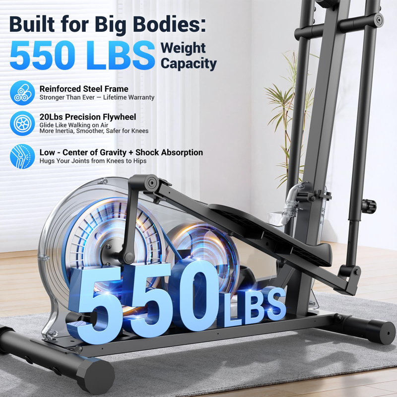 Elliptical Exercise Machine for Home Gym, Silent Elliptical Machine, 16 Resistance Levels, and Pulse Rate Grips, Black