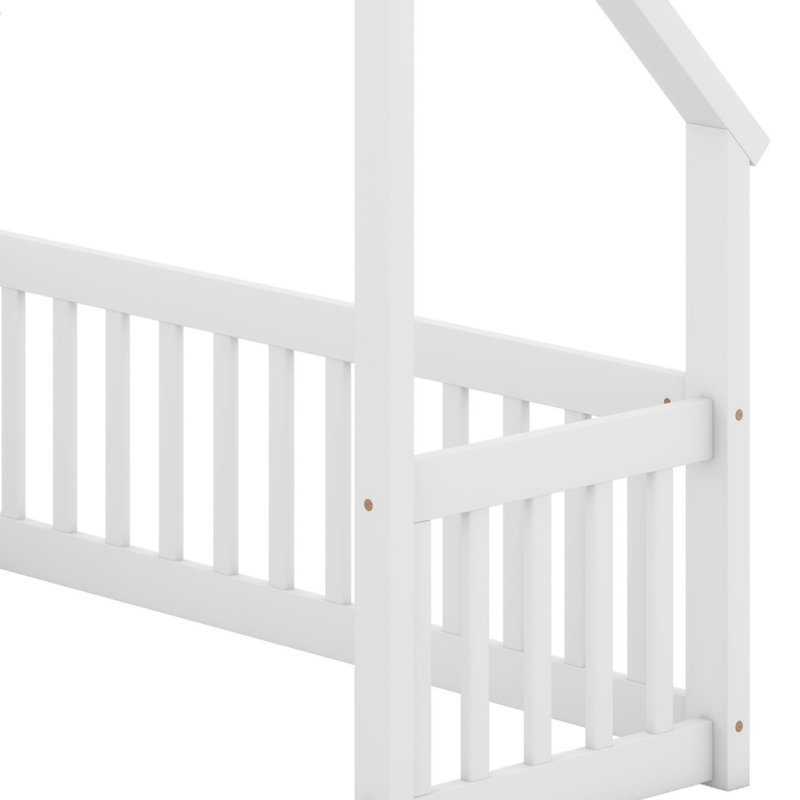 Lit en bois avec rails de sécurité, Lit double, Blanc