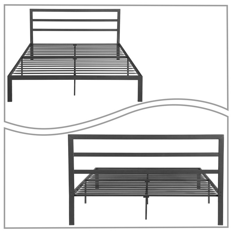 Queen Slat Headboard Design Bed, Charcoal Grey