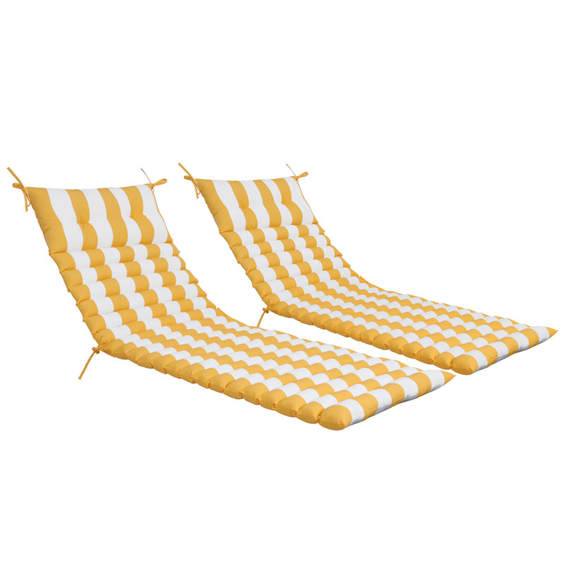 2PCS Set Outdoor Lounge Chair Cushion, Yellow/White