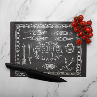 Boho Style Motivating Phrase Glass Chopping Board