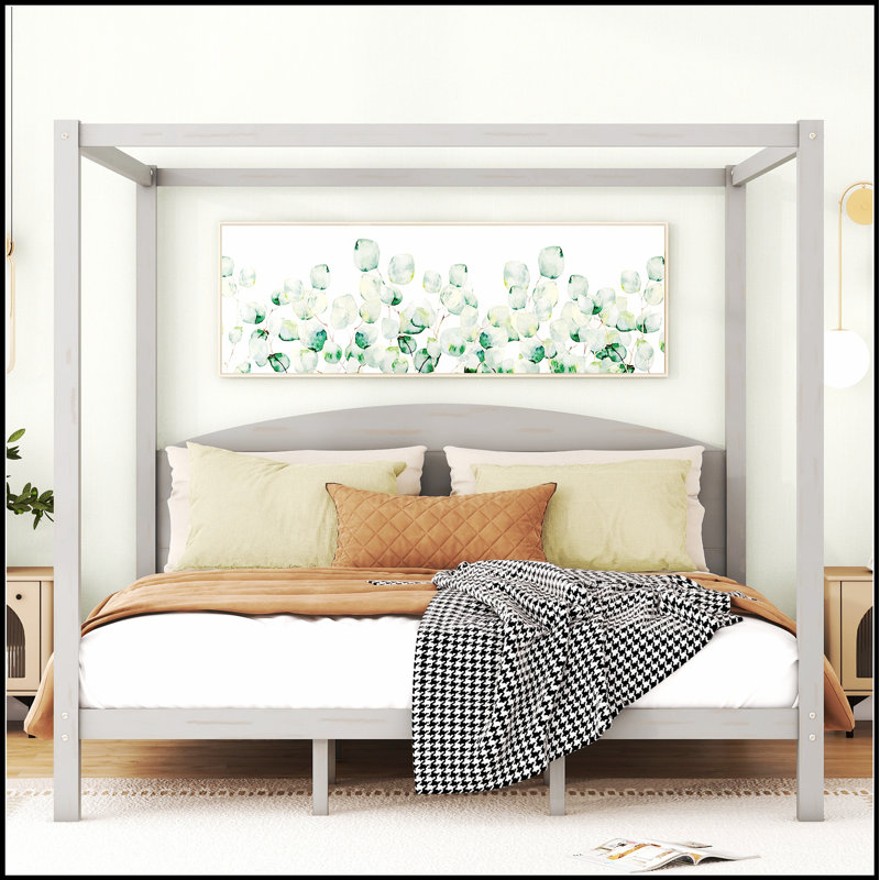 Élégant lit plateforme CaNopy avec tête de lit, pieds de soutien et finition intemporelle en bois lavé pour les chambres à coucher modernes