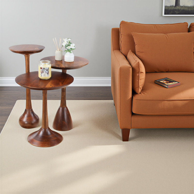 Ensemble de 3 tables d'appoint rondes avec plateau en bois de manguier et base piédestal