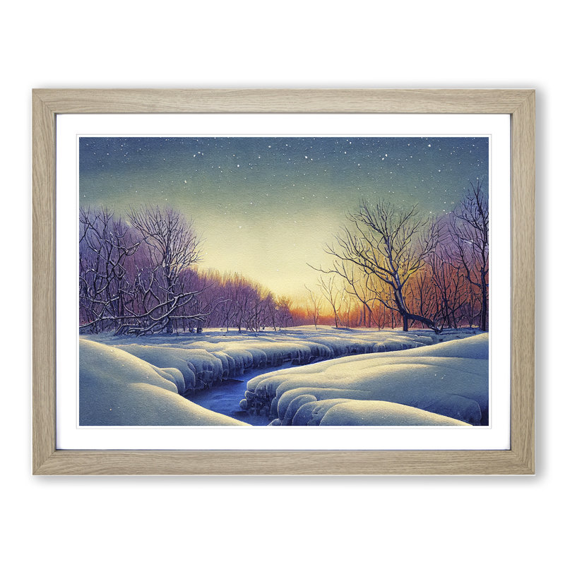 A Winter Forest Stream - Framed Print, 34cm H x 46cm W x 2cm D, Oak