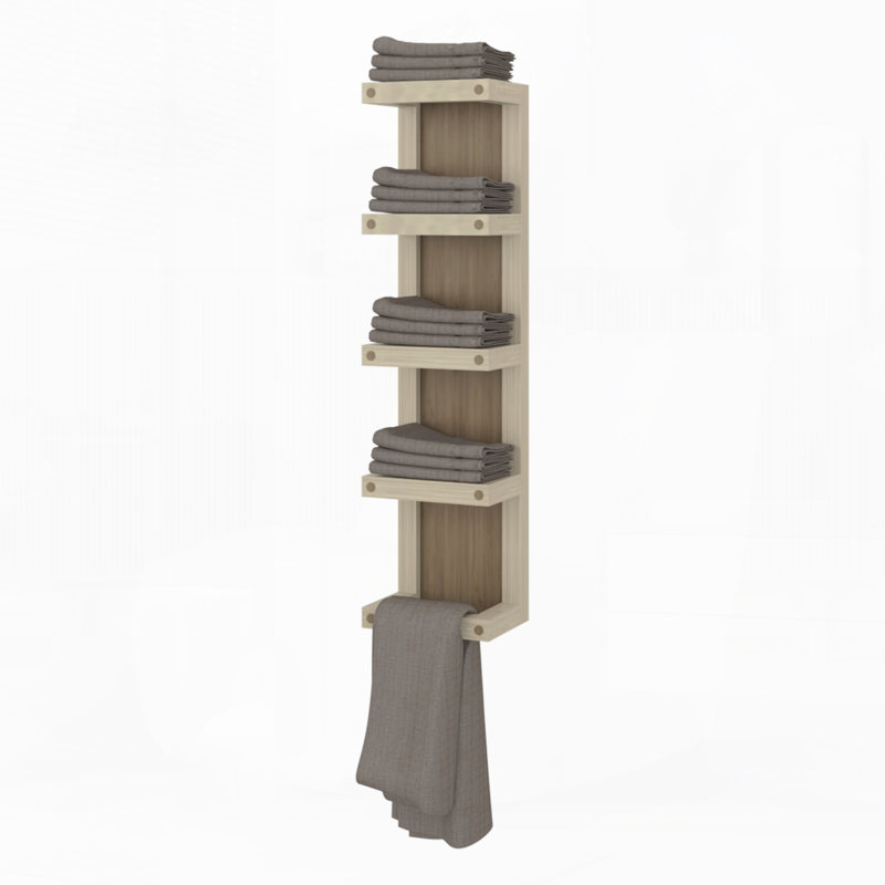 Porte-serviettes Chidester 79 cm H, 5 tablettes, chêne naturel/beige - Salle de bain