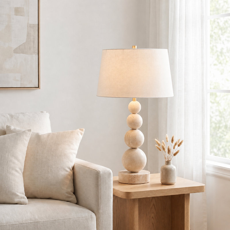 Lampe de table en pierre 30 po avec abat-jour blanc cassé