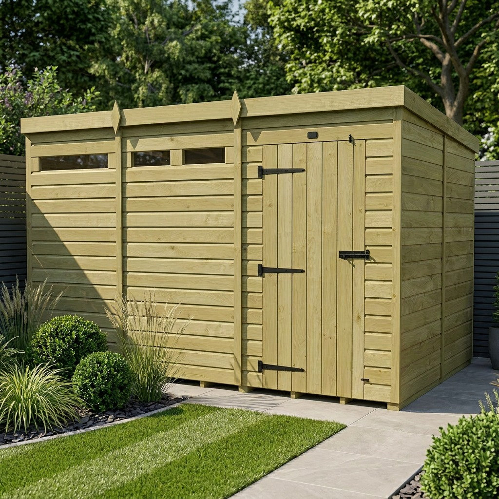 Total Sheds 13ft x 8ft Security Pent Shed - Heavy-Duty Hasp Staple Anti-Tamper - Pressure Treated Timber - UK Manufactured