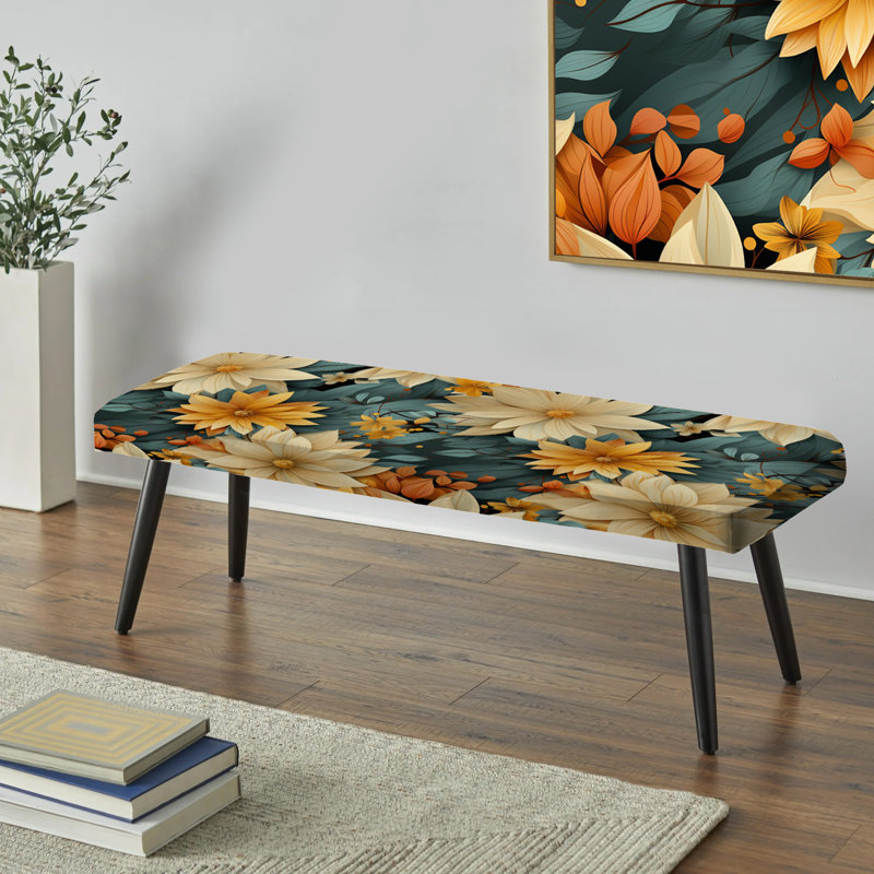 Chrysanthème Mandala Boho Motif IV - Banc rembourré floral noir