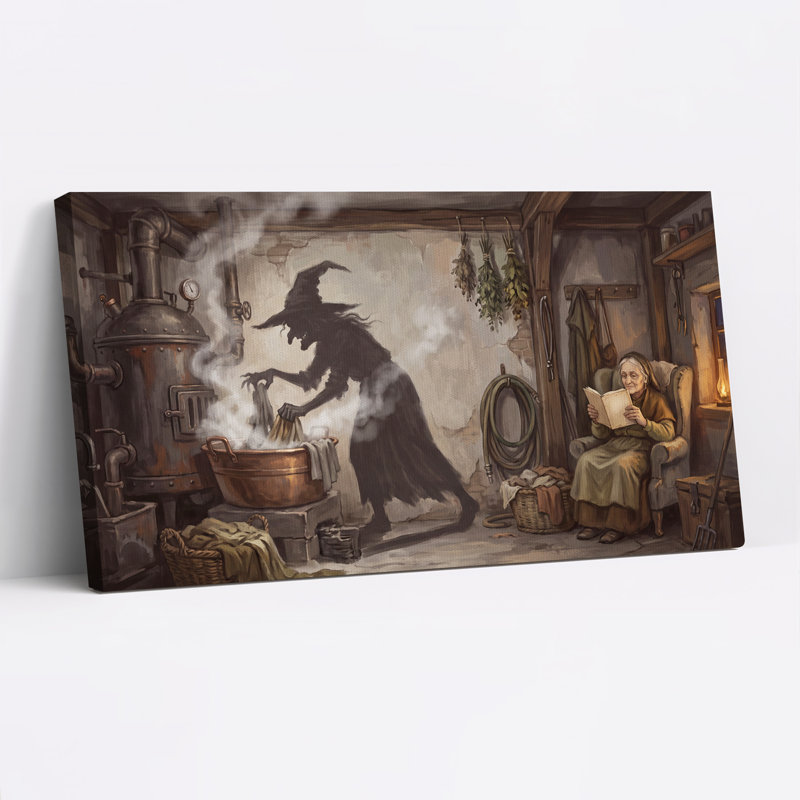 Art mural sur toile, sorcière et lecture Steampunk, L 46 po x H 24 po