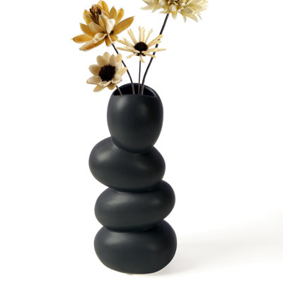 Ceramic Flower Vase For Home Decor - Handcrafted Cobblestone Shape Vase Centerpiece For Wedding, Decor，home Decor Living Room, Home, Office, Centerpiece,table (black Vase)